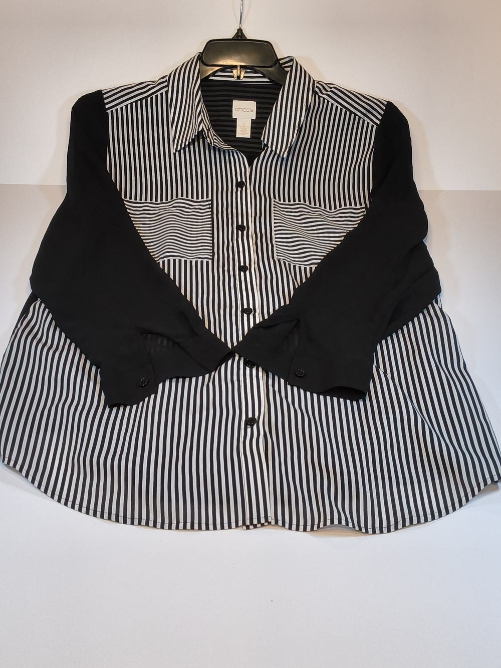 Chico's Black & White Striped Button Front Blouse